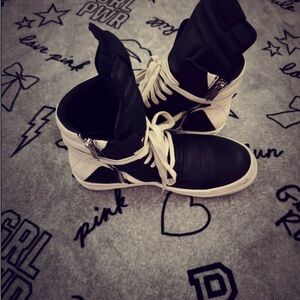 Rick Owens Black and White High-Top Sneakers